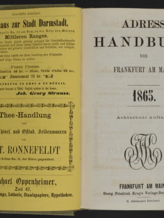 -ADRESS-HANDBUCH von Frankfurt am Main. 1865.