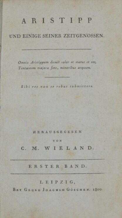 C(hristoph) M(artin) (Hrsg.). -Aristipp und einige seiner Zeitgenossen.