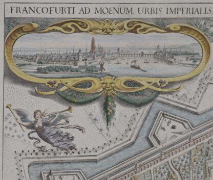 urbis Imperialis Electioni Rom:Regum... Großer Plan aus der Vogelschau mit Wappenkartusche