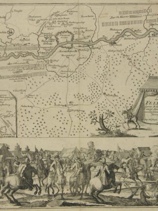 -Situation des schönen Feldtlagers derer königl.Gr.Brittanischen konigl. Hungarischen und Hannoverischen Truppen bey Franckfurt am Mayn A. 1743. Oben karte von Frankfurt und Umgebung mit Truppenpositionierungen