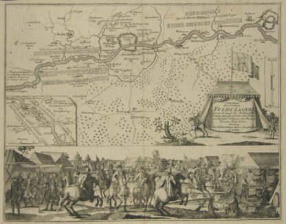 -Situation des schönen Feldtlagers derer königl.Gr.Brittanischen konigl. Hungarischen und Hannoverischen Truppen bey Franckfurt am Mayn A. 1743. Oben karte von Frankfurt und Umgebung mit Truppenpositionierungen