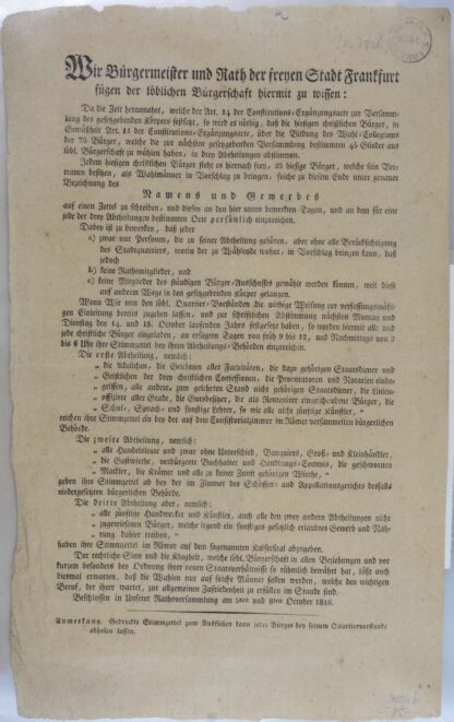 -(Aufruf an die Frankfurter Bürger 25 Wahlmänner zum Vorschlag zu bringen).