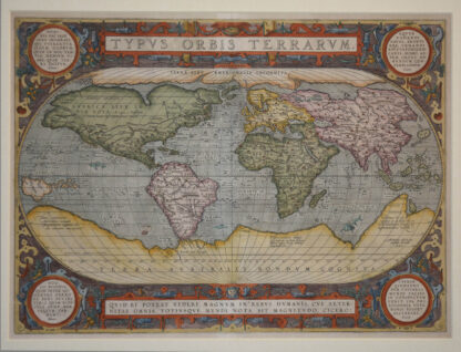 -Weltkarte und die 4 Kontinente. Kompletter Satz der von Abraham Ortelius gestochenen Karten aus der lateinischen Ausgabe um 1600.