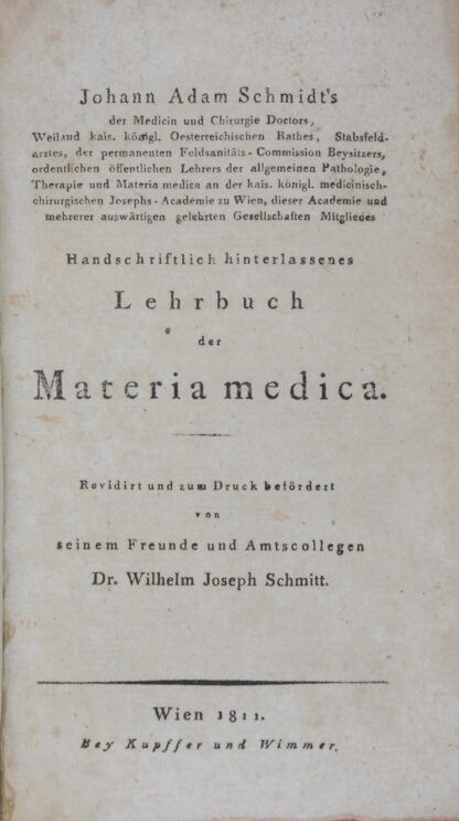 Johann Adam. -Handschriftlich hinterlassenes Lehrbuch der Materia medica.