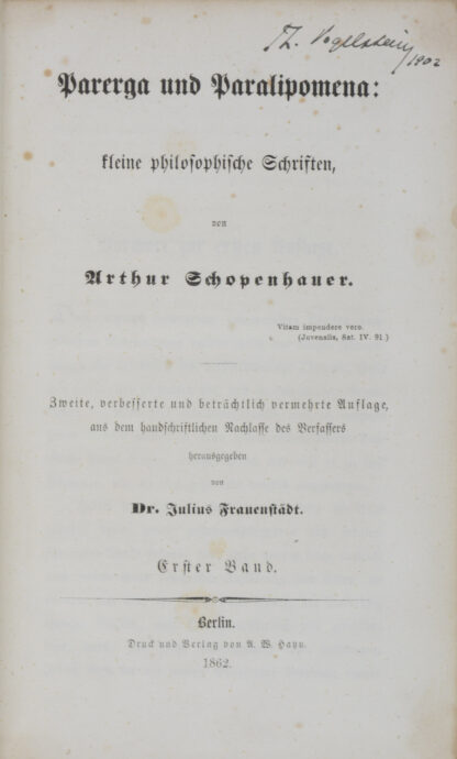 Arthur. -Parerga und Paralipomena: kleine philosophische Schriften.