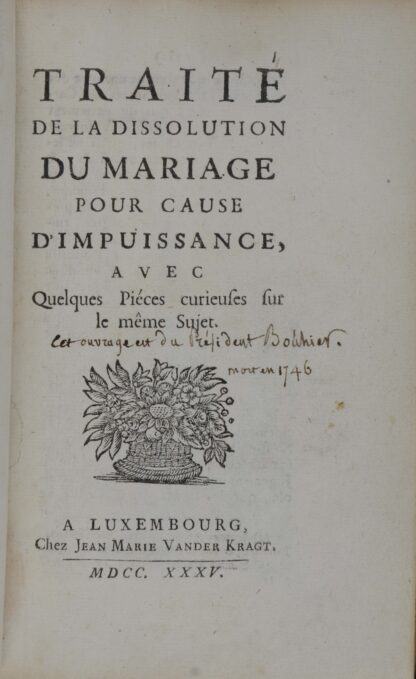 Jean). -Traité de la dissolution du mariage pour cause d'impuissance.