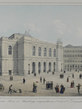 -HAMBURG. Die neue Börse in Hamburg eingeweiht am 2ten und 4ten December 1841. Teilansicht Hamburgs mit der neuen Börse am Adolphsplatz und weiteren Gebäuden im Hintergrund