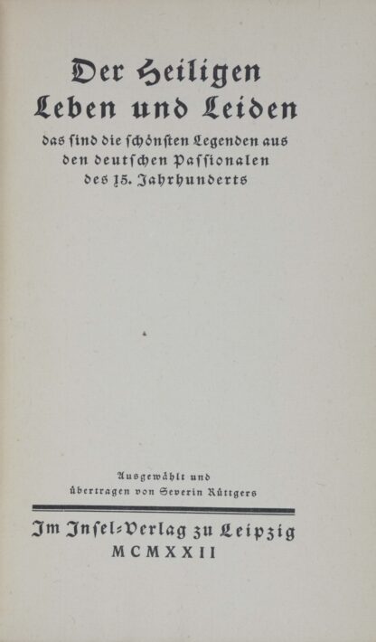SEVERN (Hrsg.). -Der Heiligen Leben und Leiden