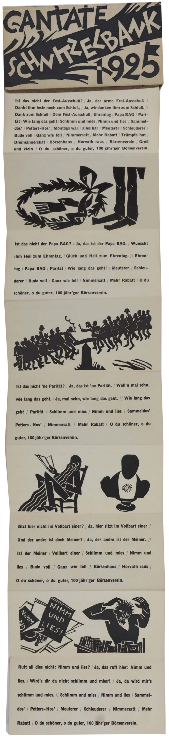 Erich und Georg MERSEBURGER). -Cantate Schnitzelbank 1925 (Deckeltitel). Gross und Klein vom Börsenverein.