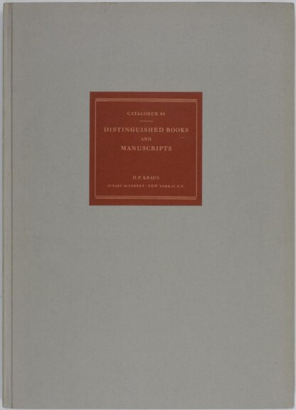 H.P. -Catalogue 85: Distinguished Books and Manuscripts.
