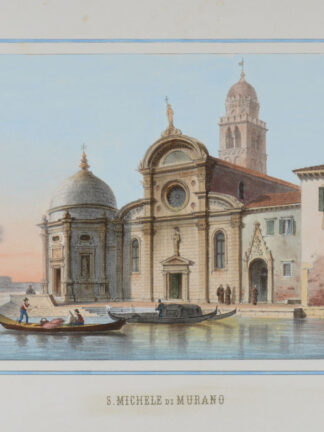 -VENEDIG - VENEZIA. S.Michele di Murano. Ansicht der Kirche San Michele auf der gleichnamigen Insel mit Gondeln und einem kleinen Segelschiff.