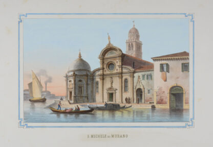 -VENEDIG - VENEZIA. S.Michele di Murano. Ansicht der Kirche San Michele auf der gleichnamigen Insel mit Gondeln und einem kleinen Segelschiff.