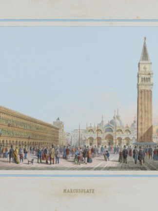 -VENEDIG - VENEZIA. Marcusplatz. Ansicht des Markusplatzes (Piazza San Marco) in Venedig mit reicher Personenstaffage. Im Hintergrund der Markusdom und dessen Campanile.