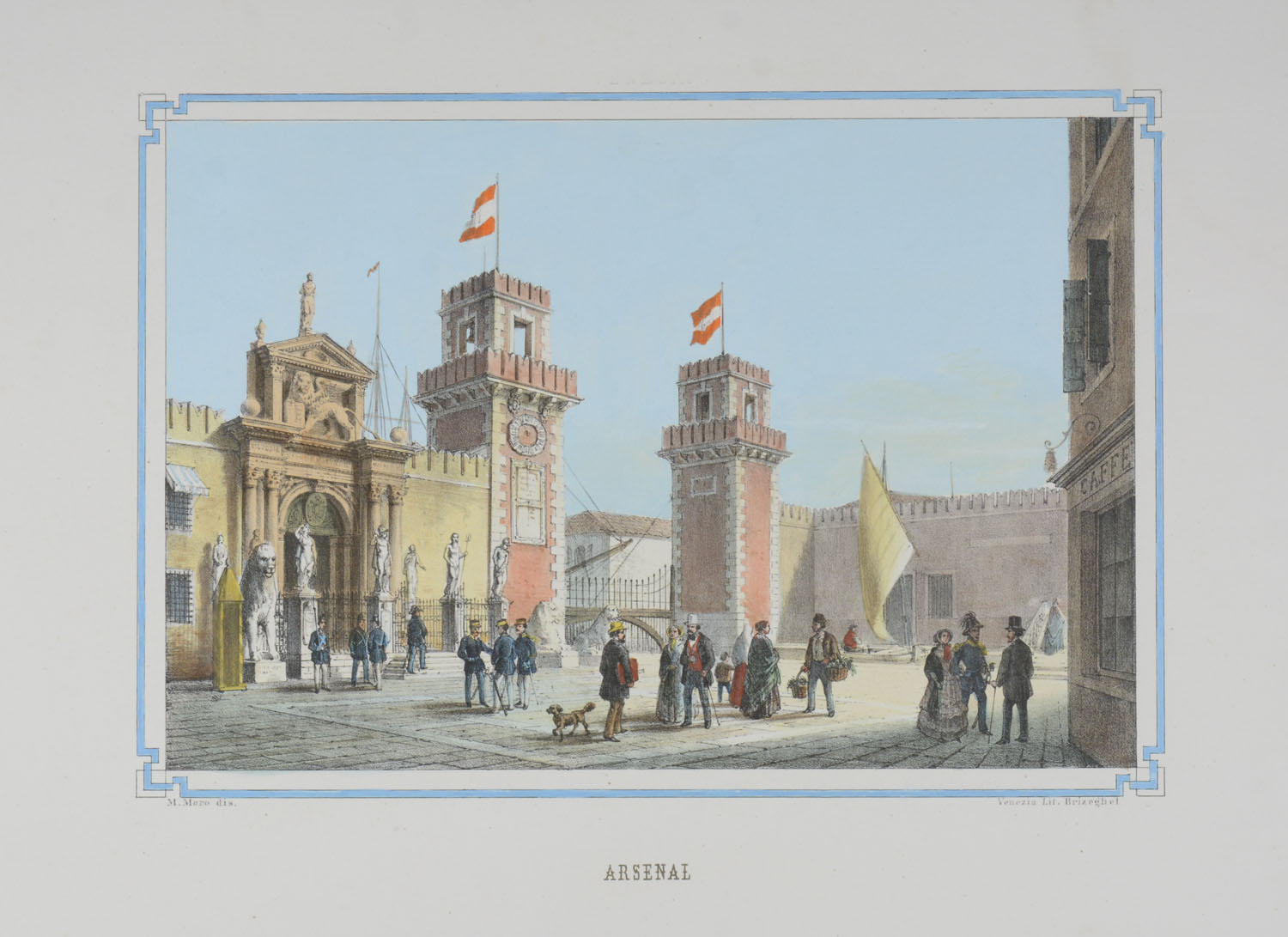 -VENEDIG - VENEZIA. Arsenal. Ansicht des Eingangstores mit reicher Personenstaffage.
