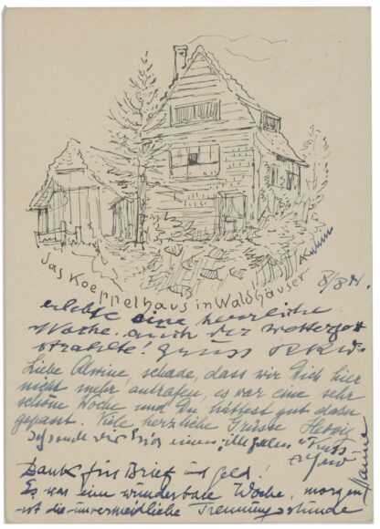 eine Postkarte mit einer Federlithographie und 2 Karten mit jeweils einer Originallithographie mit handschriftlicher Widmung von Alfred Kubin. Zwickledt und Wernstein 1926-1942.