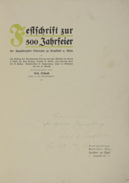 Fritz Hrsg. -Festschrift zur 500 Jahrfeier der Zugehörigkeit Oberrads zu