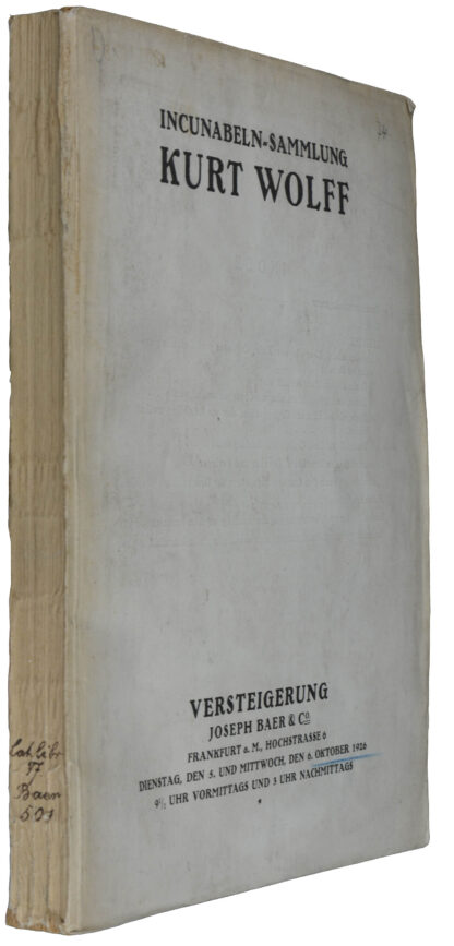 -Katalog der Inkunabeln-Sammlung Kurt Wolff München.