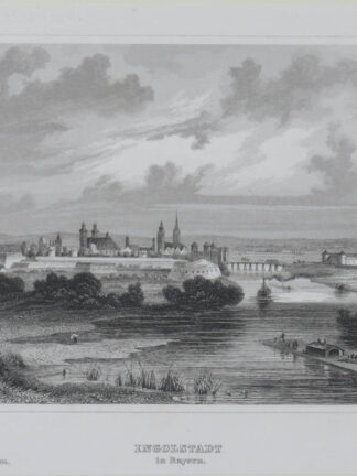 -INGOLSTADT/Donau. Gesamtansicht mit der Donau und Floß im Vordergrund.