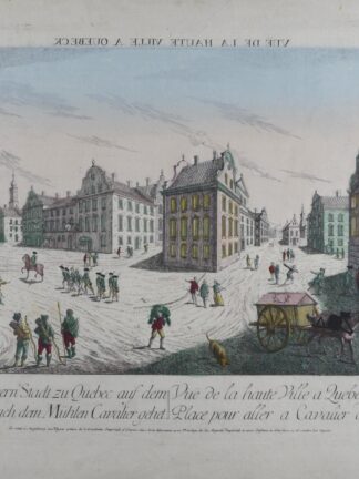 -Vue de la haute Ville à Quebeck. Prospect der obern Stadt zu Quebec auf dem Plaz wo man nach dem Mühlen Cavalier gehet. Seitenverkehrte Ansicht.