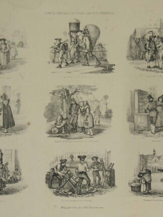 -Costumes des Environs de Francfort s M. 9 Einzeldarstellungen verschiedener Einwohner Frankfurts und der Umgebung auf einem Blatt.