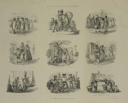 -Costumes des Environs de Francfort s M. 9 Einzeldarstellungen verschiedener Einwohner Frankfurts und der Umgebung auf einem Blatt.