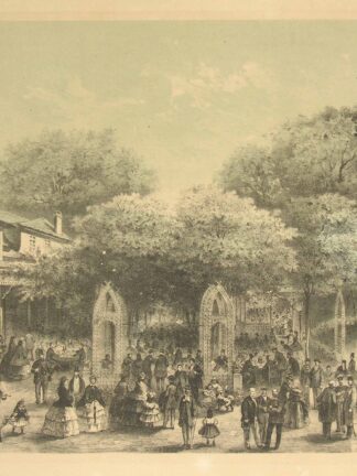 -Der Kaffeegarten bei der Ostendhalle in Frankfurt am Main. Ansicht eines Ausflugslokals mit reicher Personenstaffage.