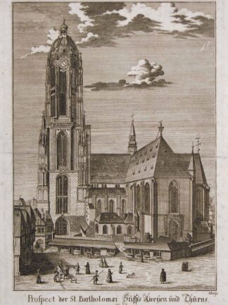 -Prospect der St. Barthlomaei Stiffts Kirchen und Thurns. Ansicht des Frankfurter Doms von Süden.