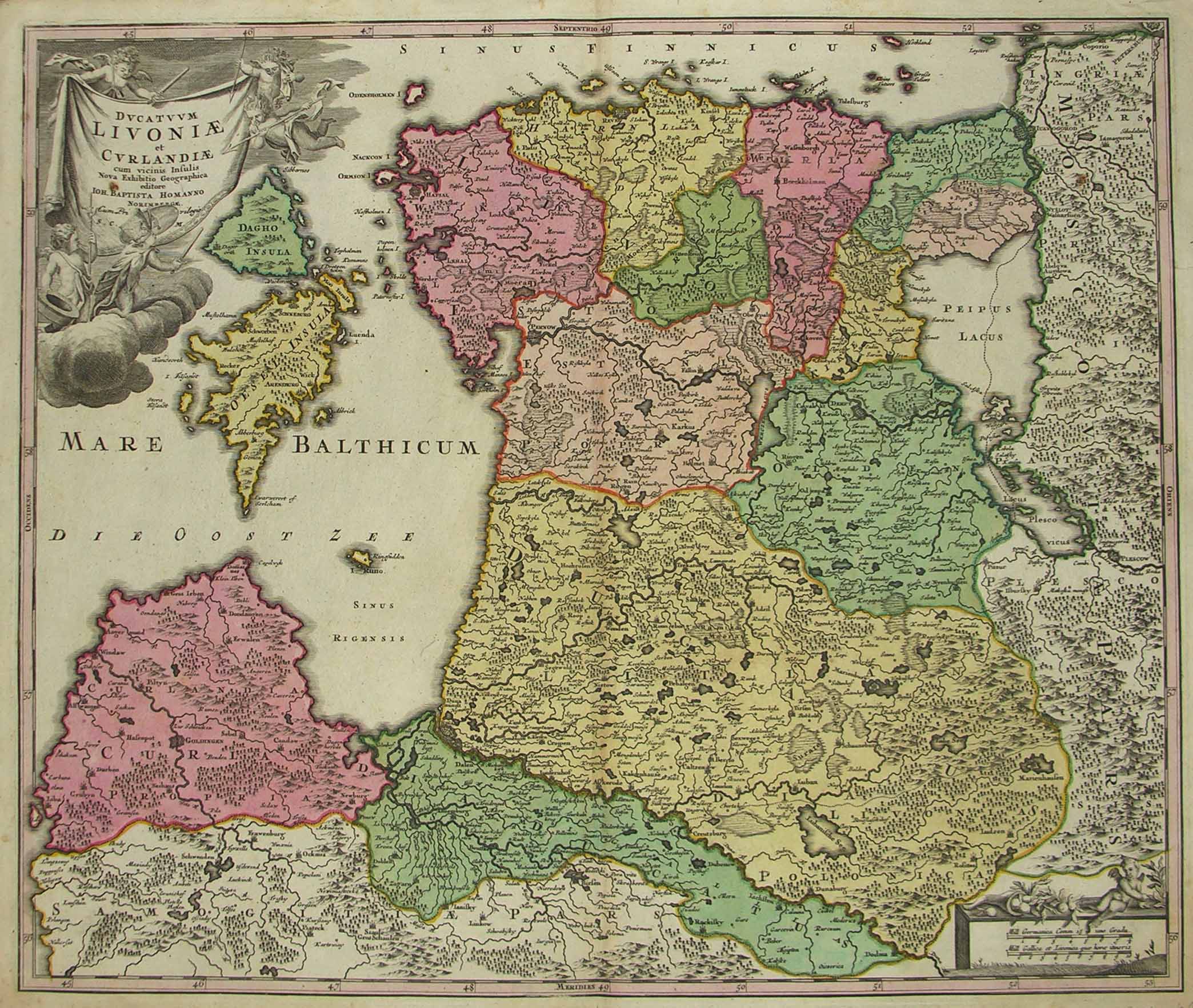 -Ducatum Livoniae et Curlandiae... Karte Lettlands und Estlands. Mit Kartusche.