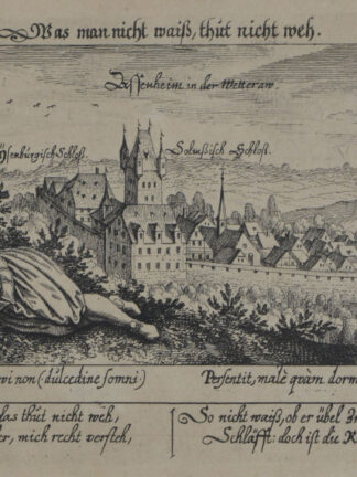 -ASSENHEIM/Wetterau. Gesamtansicht mit Vers in lat. u. dt. darunter.