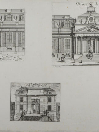 -BREMEN. Bremer Beurse - Bourse de Breme (und) Porte de Breme. 2 Ansichten der Bremer Börse und eine Ansicht des Bremer Stadtors auf einem Blatt.