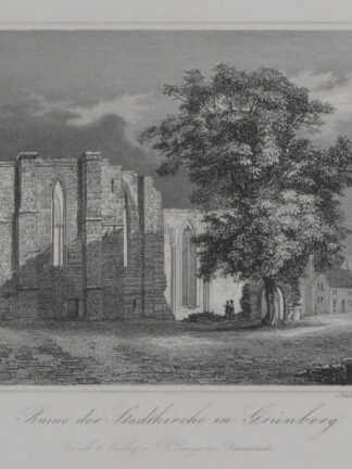 -GRÜNBERG/Hessen. Ruine der Stadtkirche mit Teilansicht.