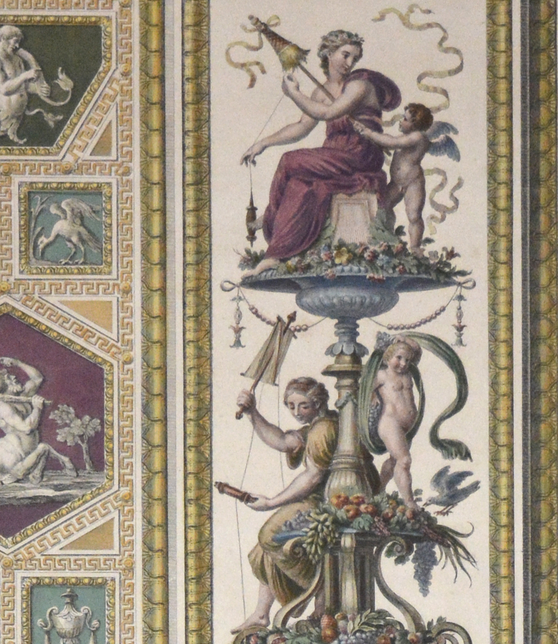 Giovanni. -Pilaster mit Darstellungen der Parzen und Lebensfaden und anderen Figuren aus der antiken Mythologie.