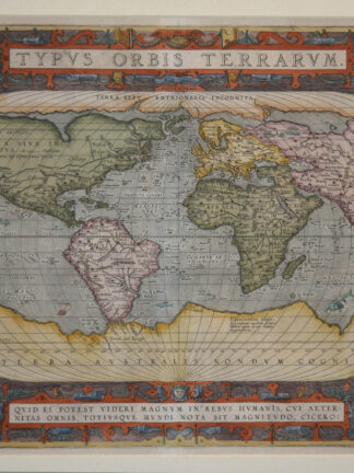 -Weltkarte und die 4 Kontinente. Kompletter Satz der von Abraham Ortelius gestochenen Karten aus der lateinischen Ausgabe um 1600.