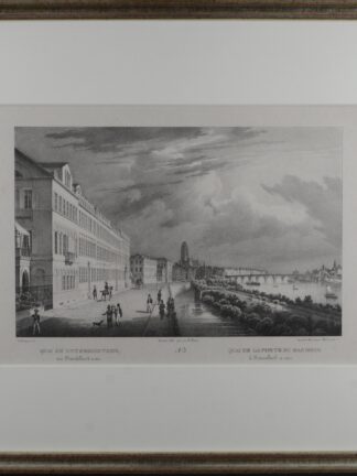 -Quai am Untermainthor zu Frankfurt a.m. Blick über den Main mit Dom im Hintergrund und Alter Brücke