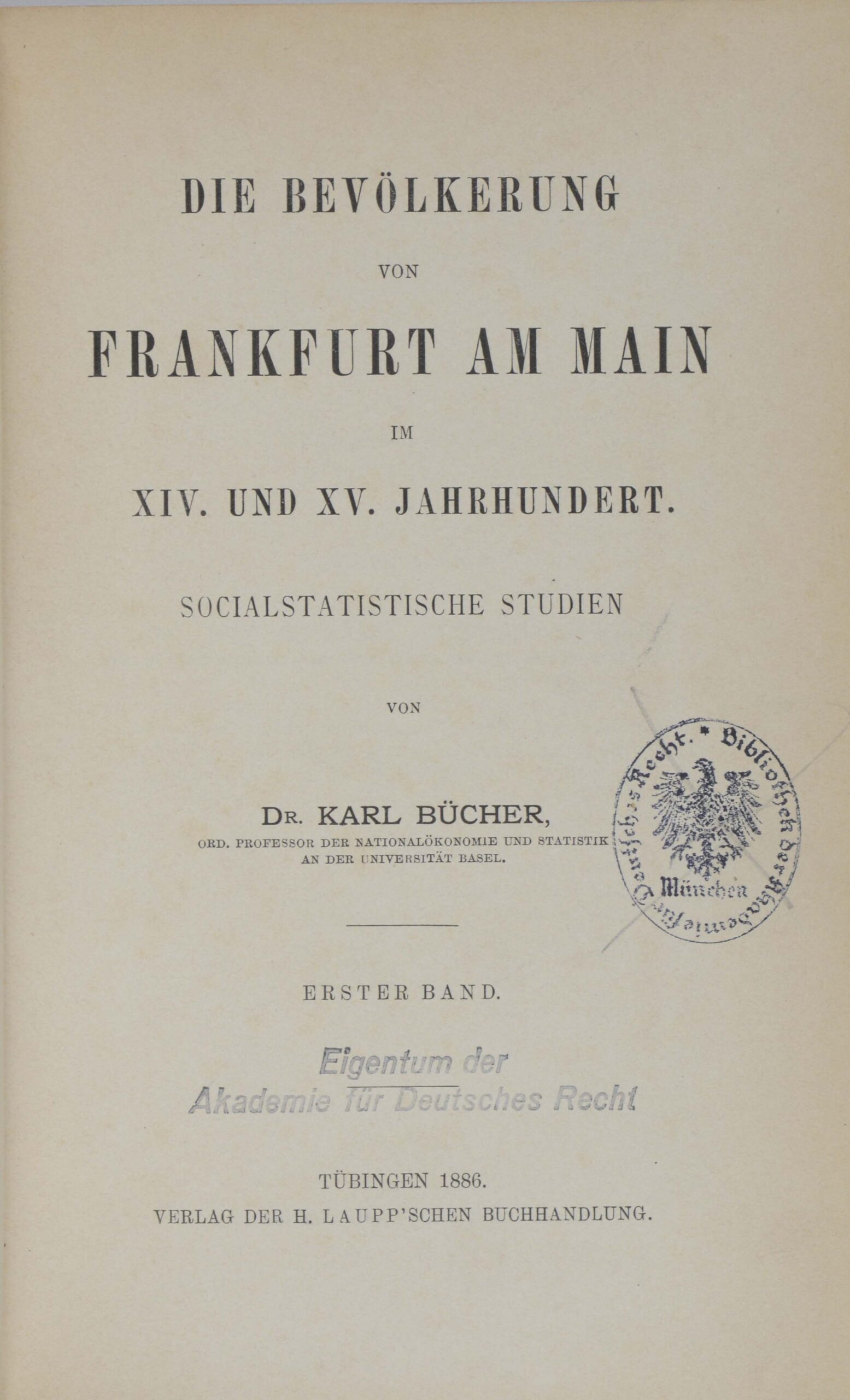 Karl. -Die Bevölkerung von Frankfurt am Main im XIV. und XV. Jahrhundert.