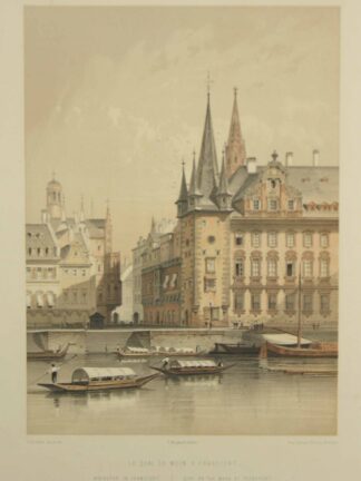 -Le Quai du Mein à Francfort. Mainufer in Frankfurt. Ansicht vom Fahrtor und dem Rententurm