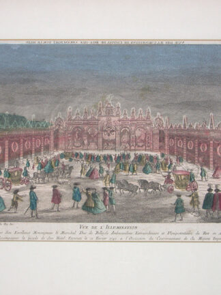 -Vue de L'Illumination Faite par Son Excellence M.le Marechal Duc de Belleisle Ambassadeur .... pour Accompagner la facade de Son Hotel