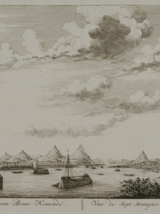 -SIEBENGEBIRGE. De Seeven Bergen van Bonn Komende. Rheinlandschaft mit Blick auf das Siebengebirge und Schiffen.