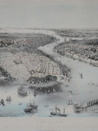-NEW YORK. Birds Eye View of New-York & Brooklyn. Gesamtansicht aus der Vogelschau.