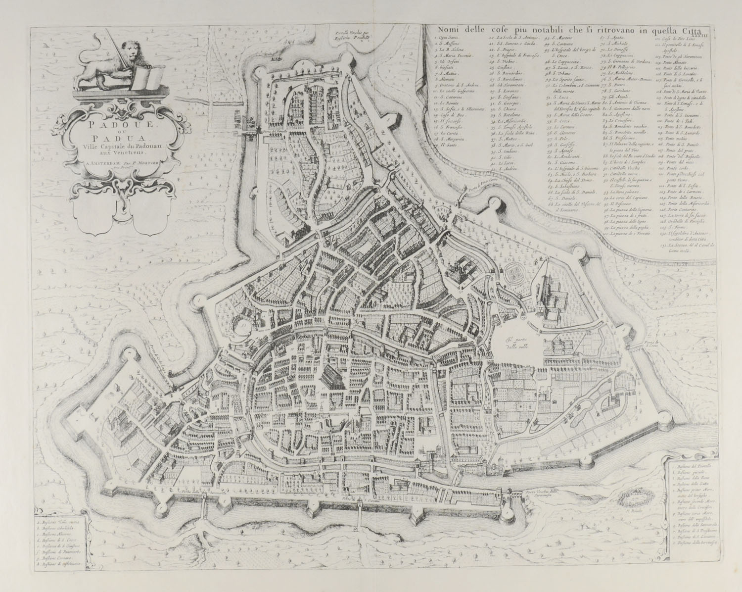 -PADUA. Padoue ou Padua. Ville Capitale du Padouan aux Venetiens. Stadtplan der Stadt Padua in Norditalien mit Legende.