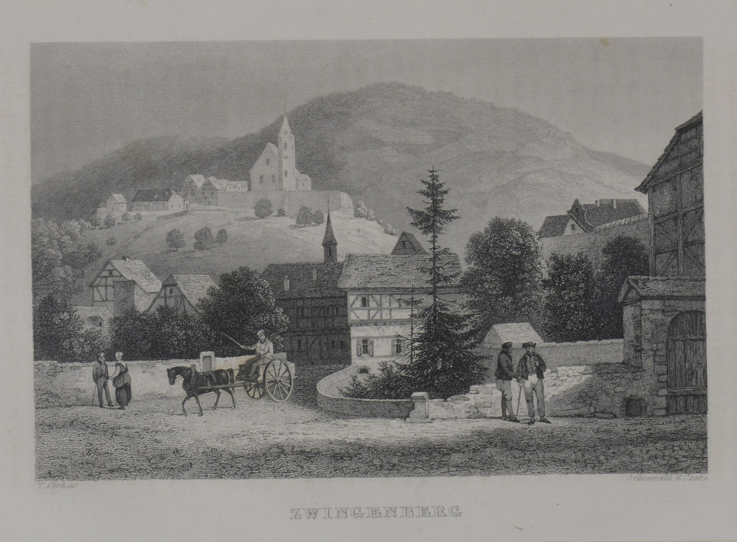 -ZWINGENBERG/Bergstrasse. Teilansicht des Ortes mit der Bergkirche.