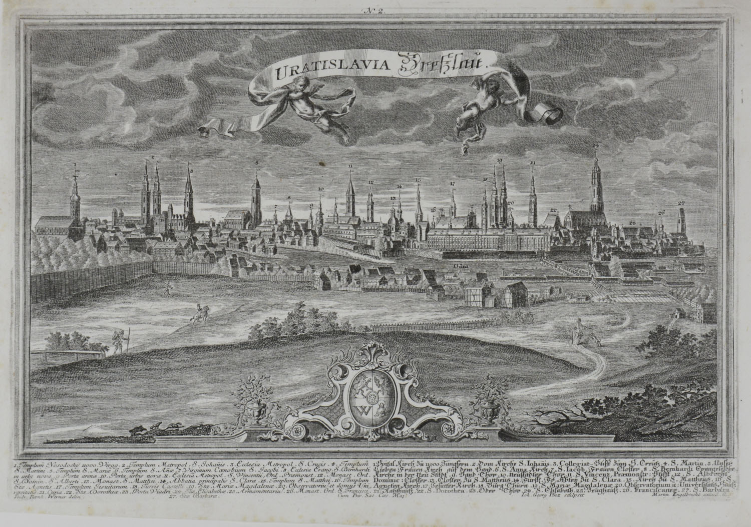 -BRESLAU - URATISLAVIA - Breßlau. Gesamtansicht von Wroclaw mit Legende am unteren Bildrand.