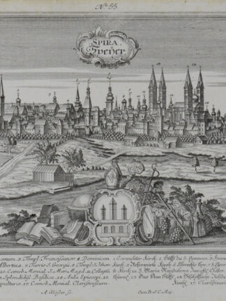 -SPEYER - SPIRA. Gesamtansicht von Speyer mit Legende am unteren Bildrand.