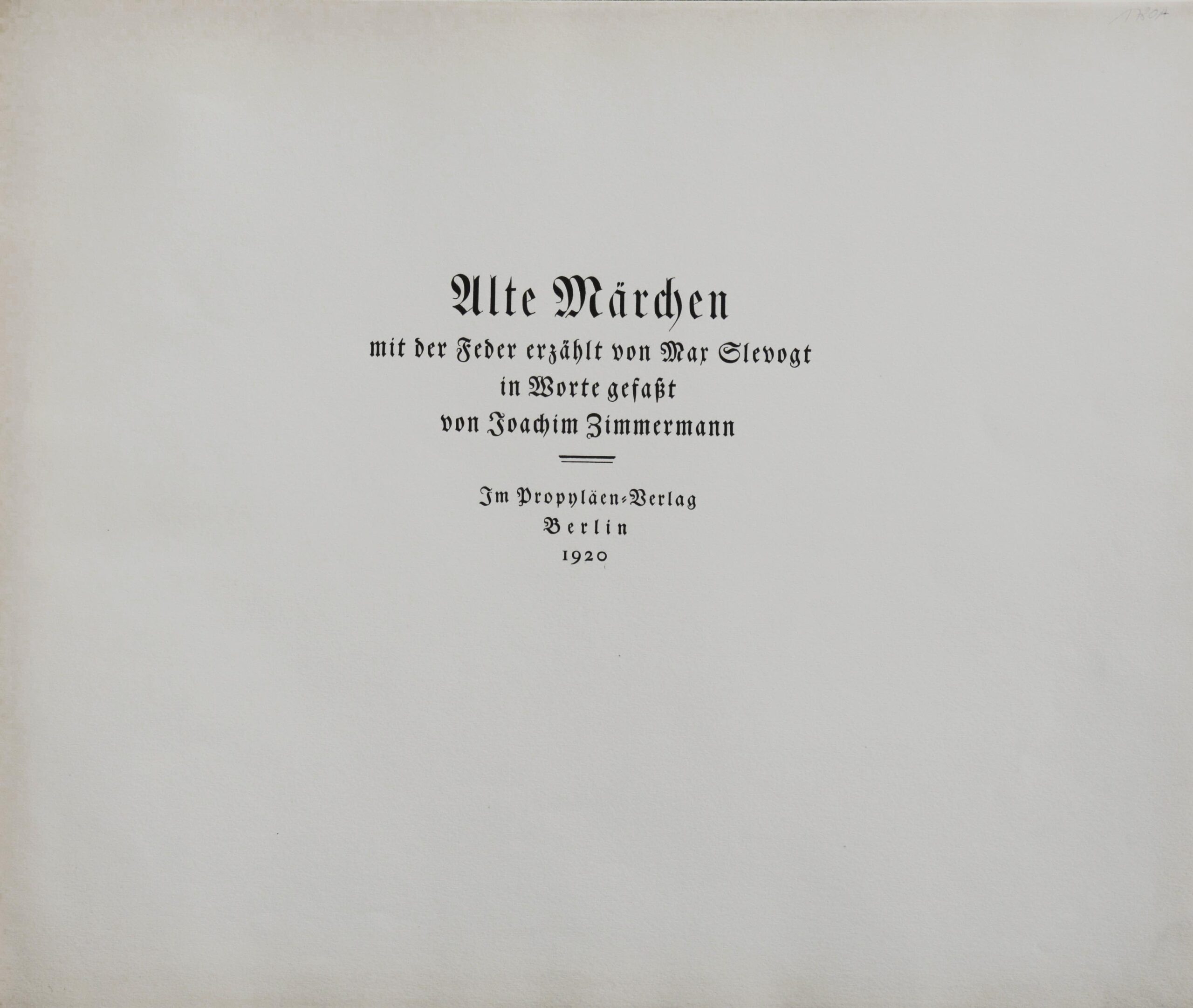 Joachim. -Alte Märchen mit der Feder erzählt von Max Slevogt.