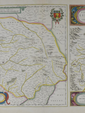 -LIMOUSIN - "Topographia Limaniae". "Lemovicum. Lymosin". Die eine Karte zeigt die Gegend um den Fluss Allier in Zentralfrankreich