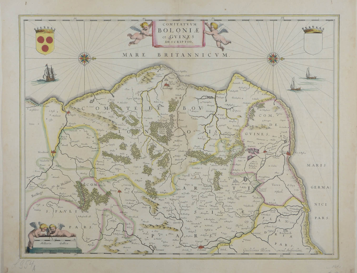-NORDFRANKREICH - "Comitatuum Boloniae et Guines descriptio." Boulogne im Mittelpunkt des Küstenstreifens.