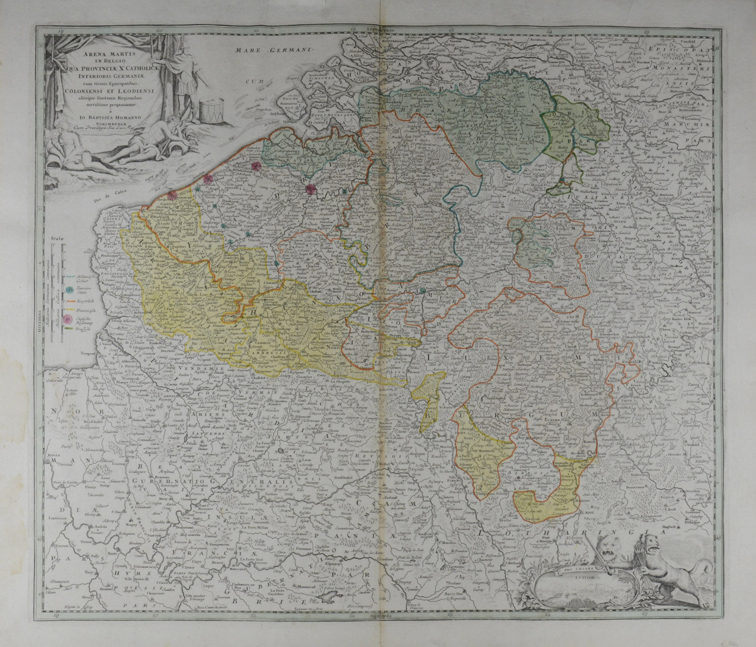 -NORDFRANKREICH/BELGIEN - "Arena Martis in Belgio. Qua Provinciae X. Catholicae Inferioris Germaniae cum vicinis Episcopatibus Coloniensi et Leodiensi aliisque finitimis Regionibus novißime Proponuntur à J. B. Homanno"