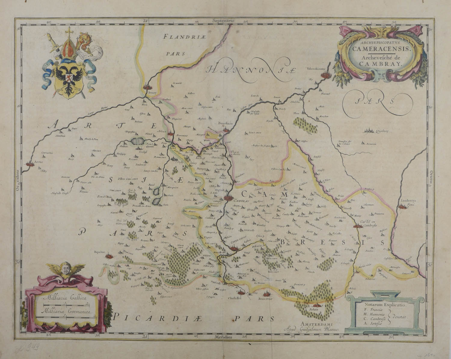 -NORDFRANKREICH - "Archiepiscopatus Cameracensis Archevesché de Cambray." Cambrai im Mittelpunkt dieser Karte