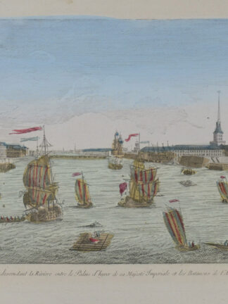 -ST. PETERSBURG. "Vue Perpective des Bords de la Nera en descendant la Riviere entre le Palais d'hyver de sa Majesté Imperiale et les Batimens de l'Accademie des Sciences a Petersburg". Guckkastenblatt.