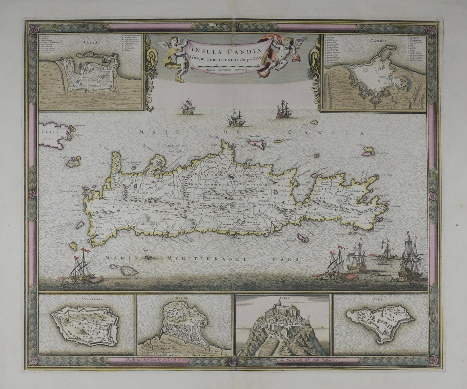 -KRETA - "Insula Candia Ejusque Fortificato." Landkarte der Insel Kreta